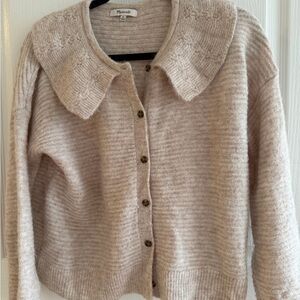 Madewell Pointelle-Collar Cardigan Sweater Tan Size XS